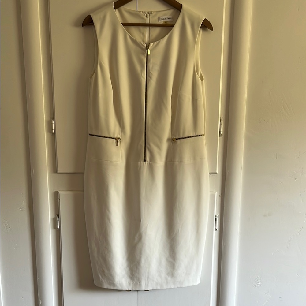 Calvin Klein Cream Mini Dress with Zipper Detail